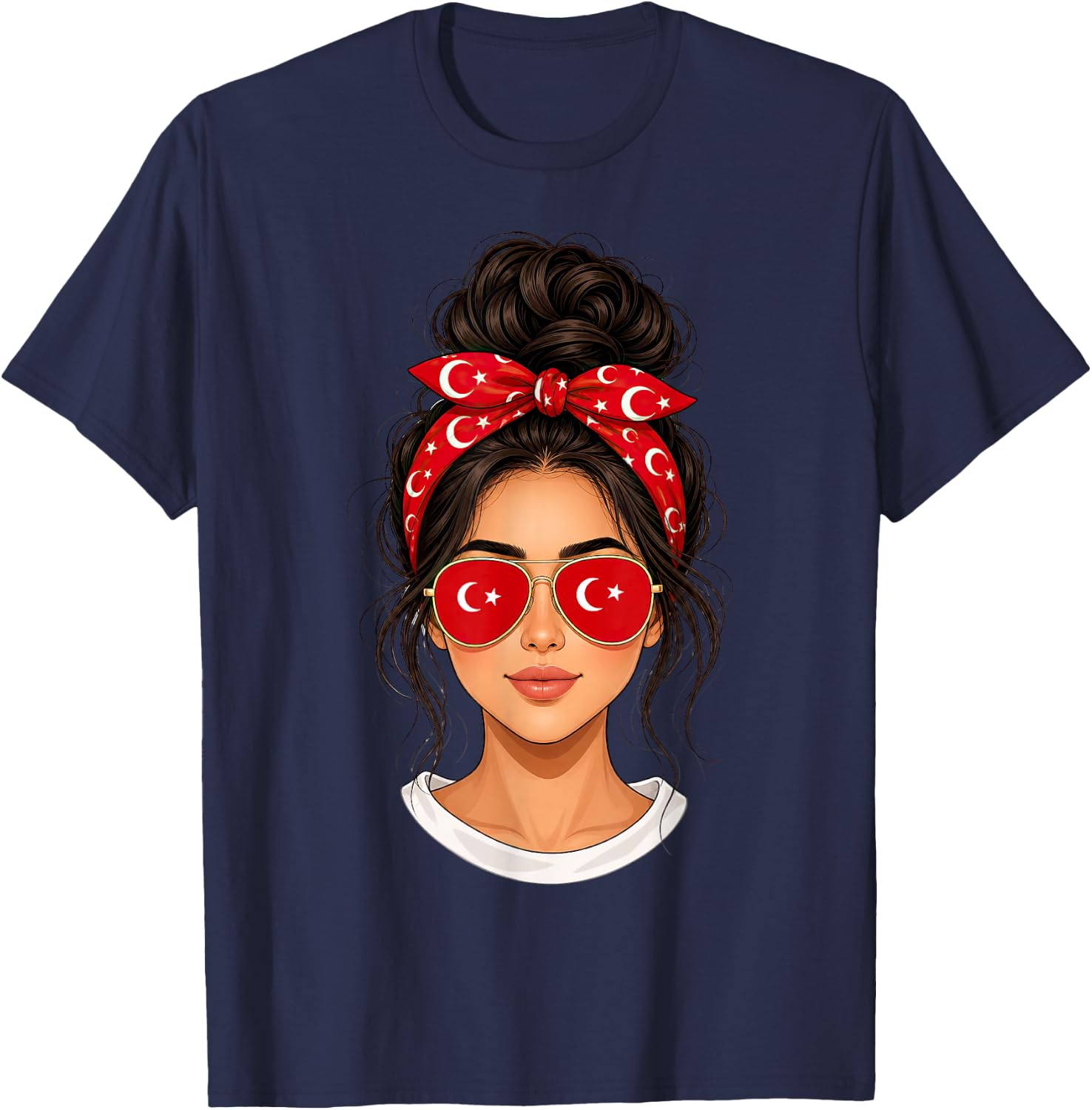 Messy Bun Türkisches Mädchen Türkei Flagge Bandana Sonnenbrille T-Shirt - T-Shirt | Navy