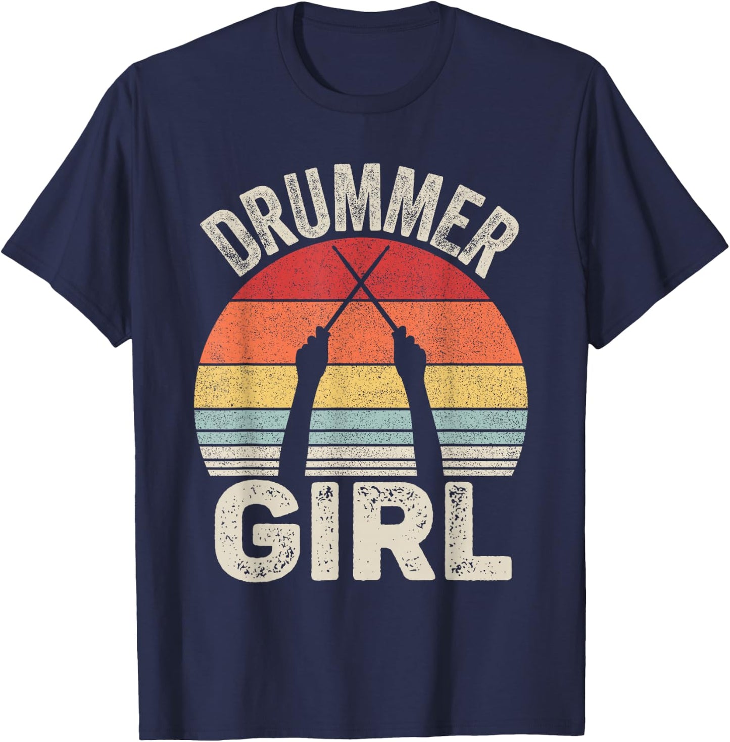 Vintage Retro Drummer Girl T-Shirt - T-Shirt | Navy