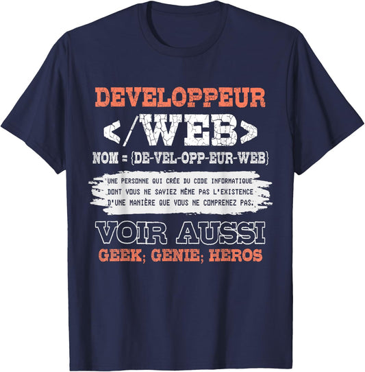 Web Developer Man Woman Humor Code Computer , Black, S T-Shirt - T-Shirt | Navy