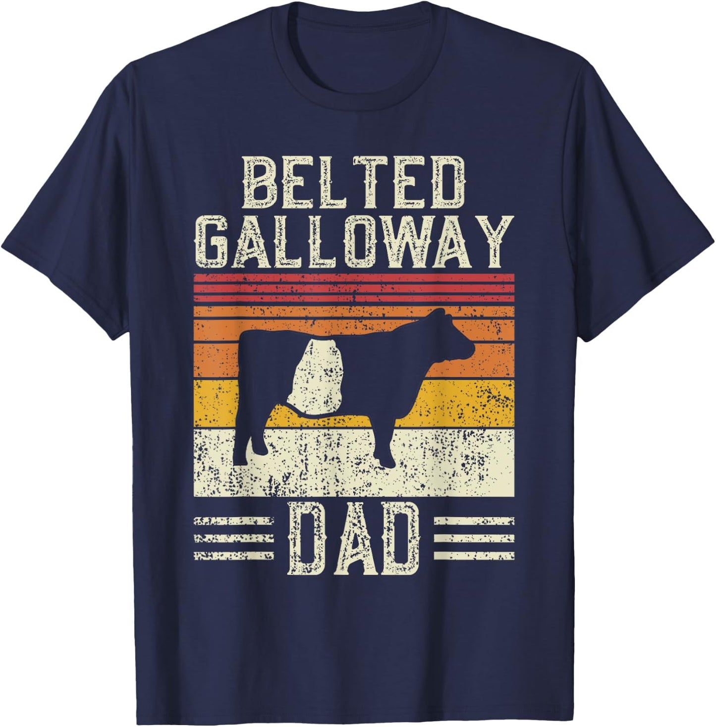 Best Cow Dad Men - Vintage Cattle Belted Galloway T-Shirt - T-Shirt | Navy