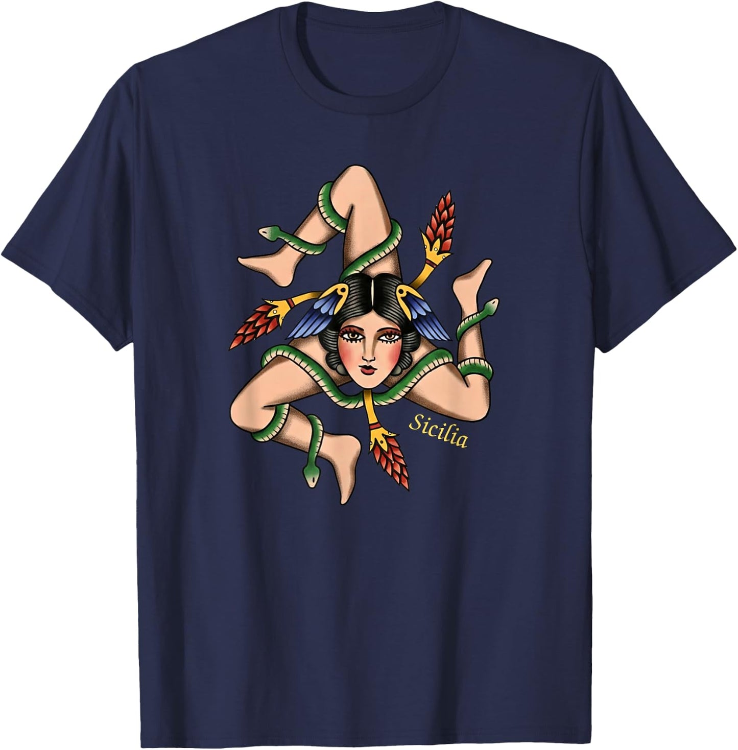 Sicilian Trinacria Old School Tattoo Style Triskelion T-Shirt - T-Shirt | Navy