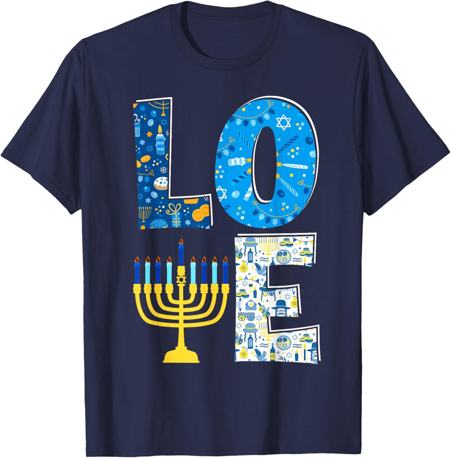 Love Cute Hanukkah Decoration Menorah Pajama Matching Family T-Shirt - T-Shirt | Navy
