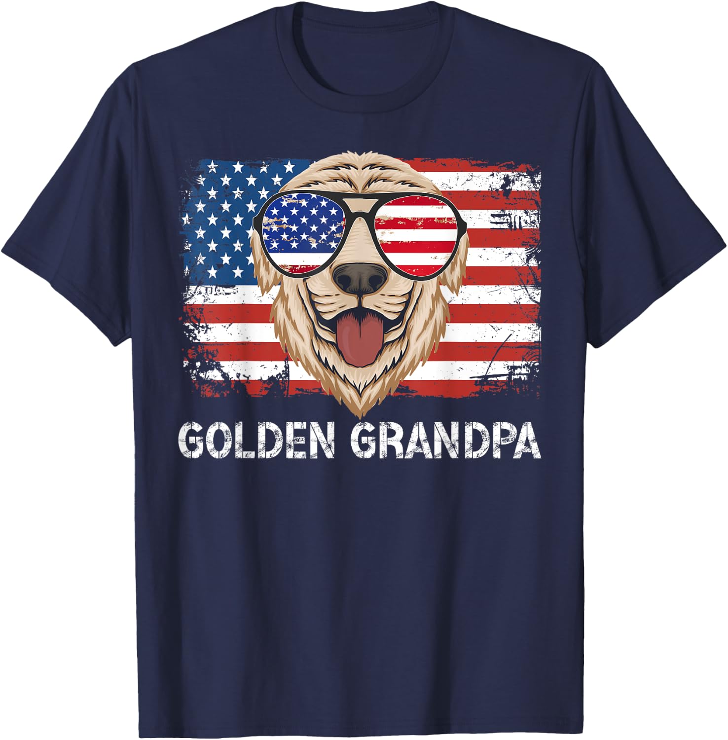 Golden Grandpa Of A Golden Retriever Grandpa US Flag T-Shirt - T-Shirt | Navy