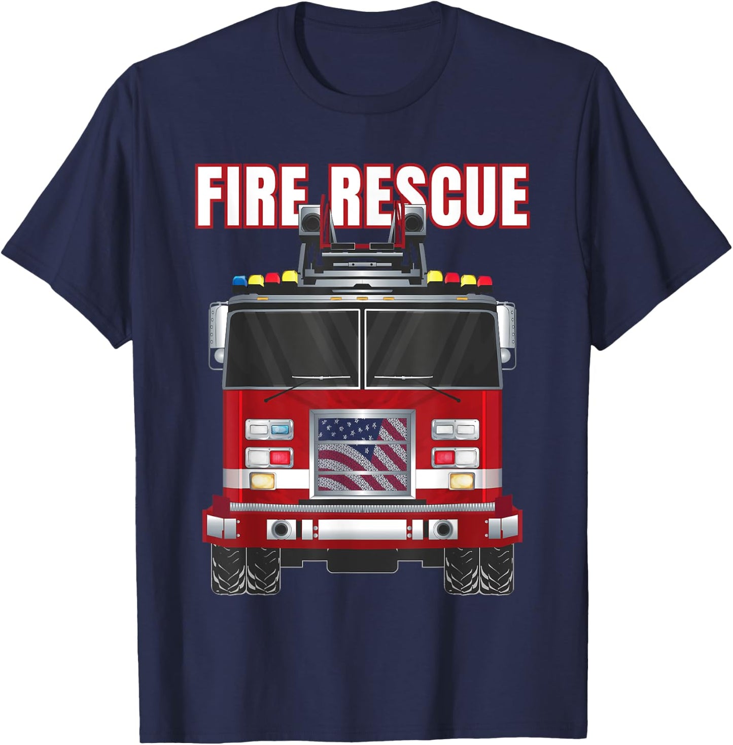 American Fire Rescue Firefighter Department Truck Fireman T-Shirt - T-Shirt | Navy
