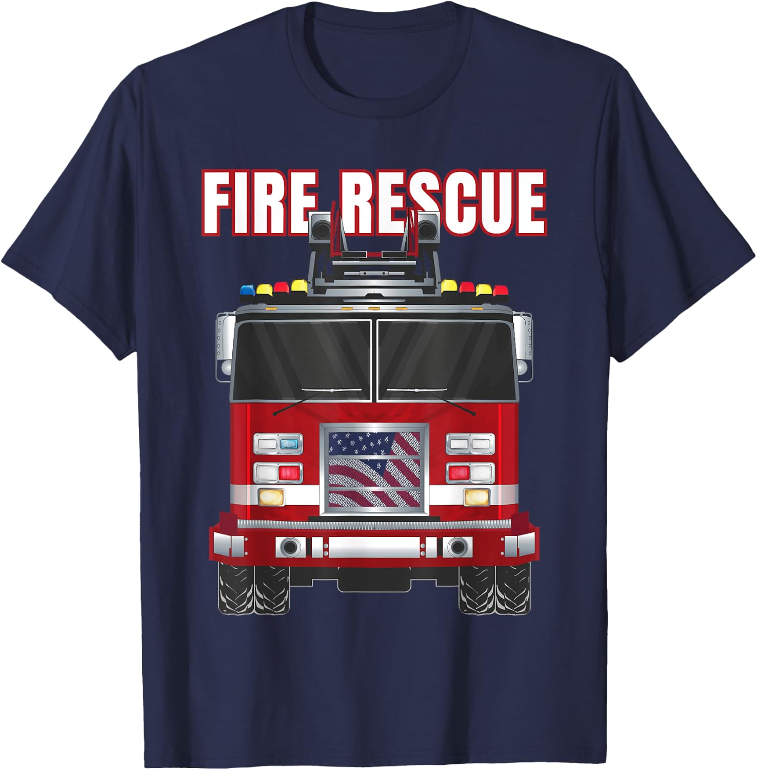 American Fire Rescue Firefighter Department Truck Fireman T-Shirt - T-Shirt | Navy
