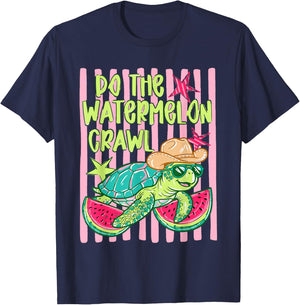 Striped Turtle Summer Fruit Vacation Do The Watermelon Crawl T-Shirt - T-Shirt | Navy