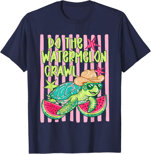 Striped Turtle Summer Fruit Vacation Do The Watermelon Crawl T-Shirt - T-Shirt | Navy