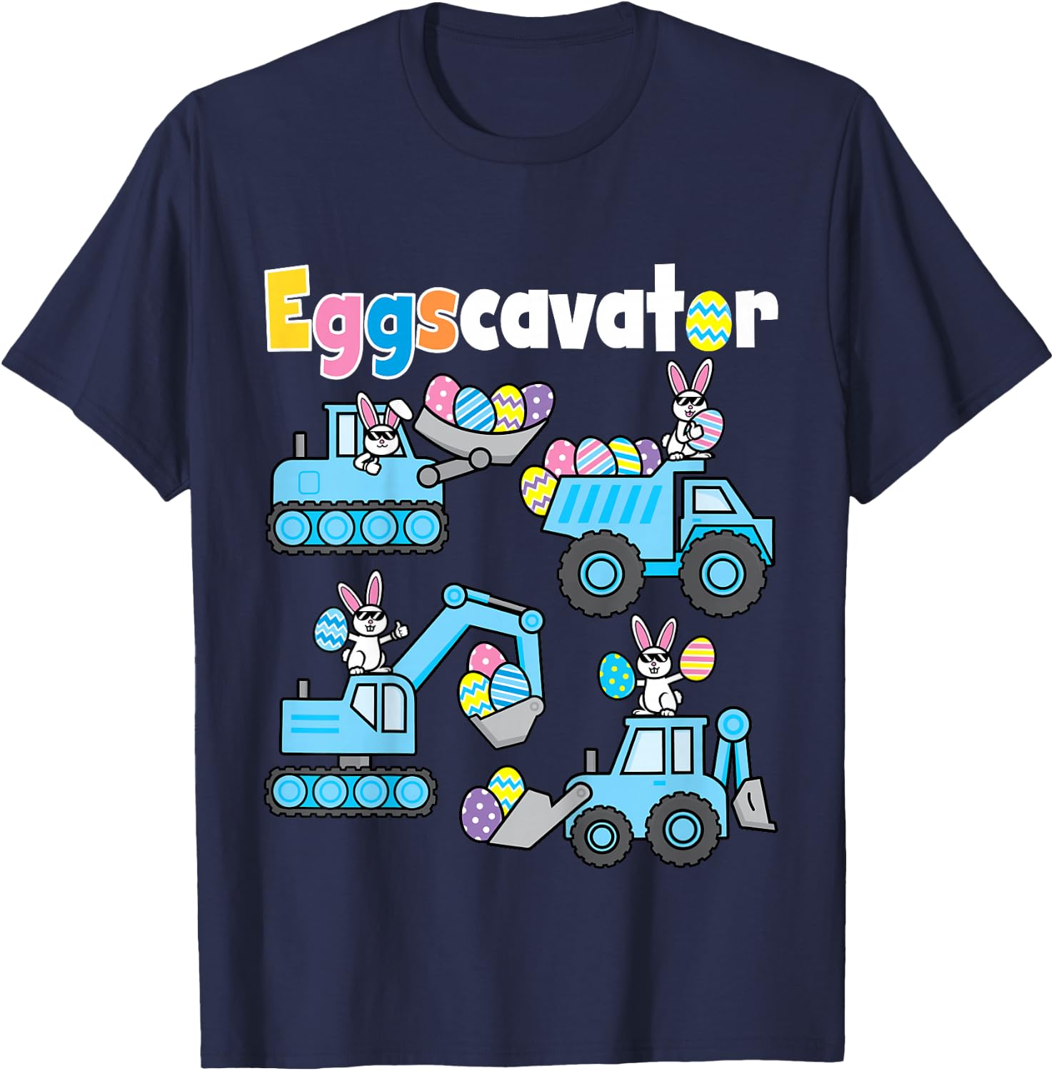 Kids Boys Easter Shirt Eggs Cavator Excavator Bunny Eggscavator T-Shirt - T-Shirt | Navy