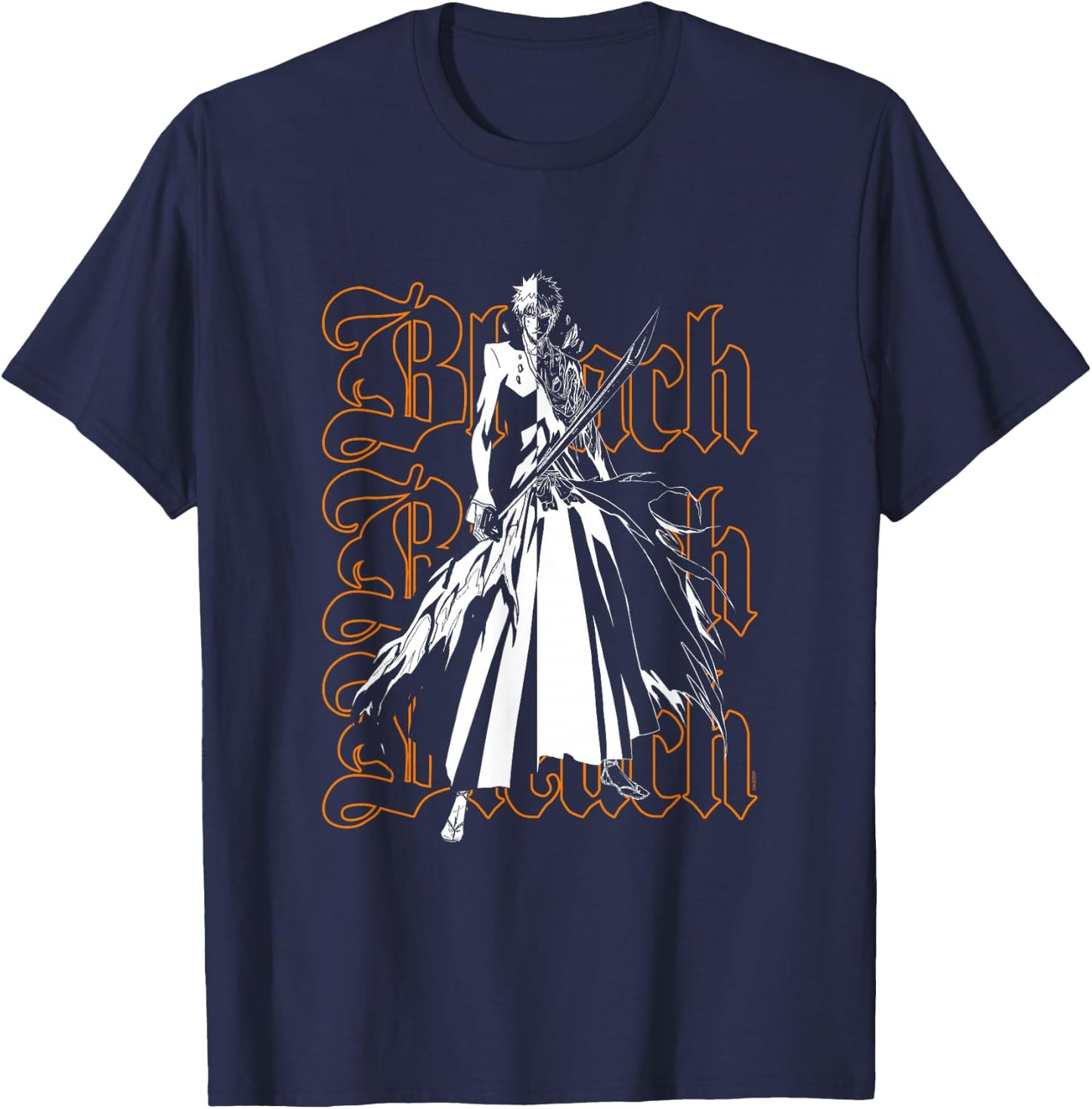 Bleach Ichigo & Repeating Gothic Logo Anime T-Shirt - T-Shirt | Navy