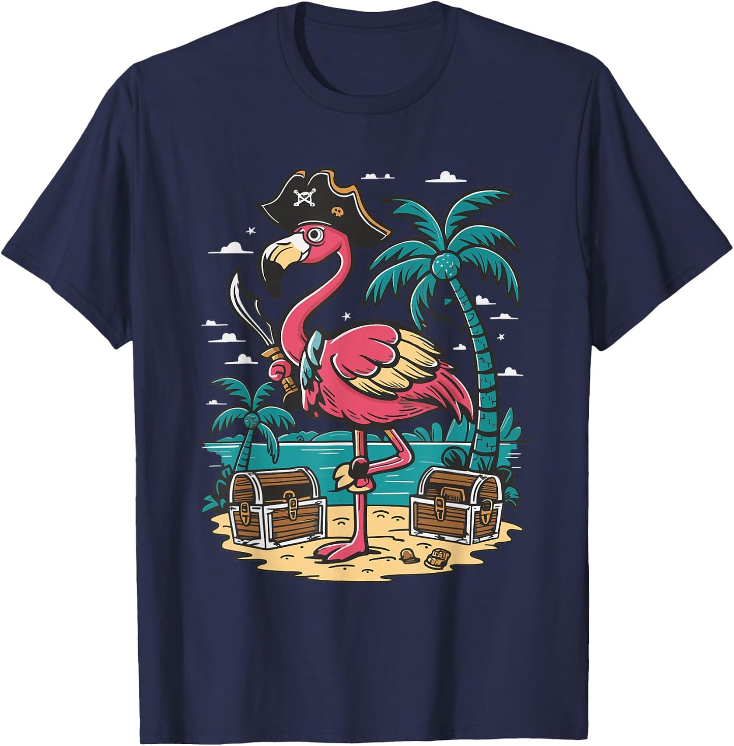 Flamingo Pirate T-Shirt - T-Shirt | Navy