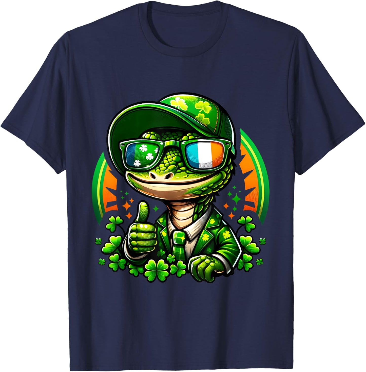 St Patrick's Day Funny Lizard Lucky Charm Clover Adult Kids T-Shirt - T-Shirt | Navy