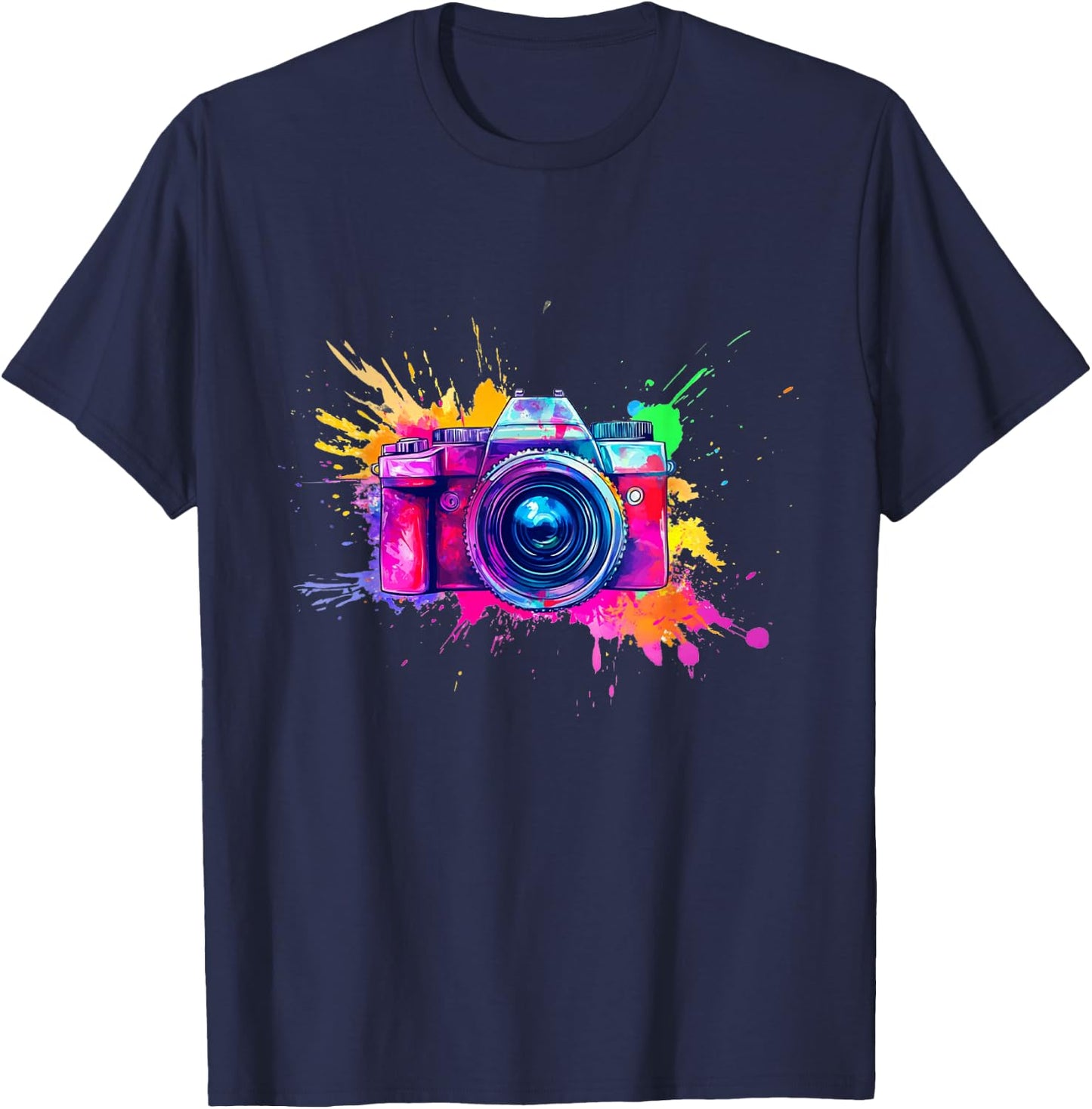 Artistic touch with camera and bright colors , Black, S T-Shirt - T-Shirt | Navy