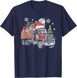 Santa Truck Lights Christmas Driving Xmas Boys Kids Toddler T-Shirt - T-Shirt | Navy