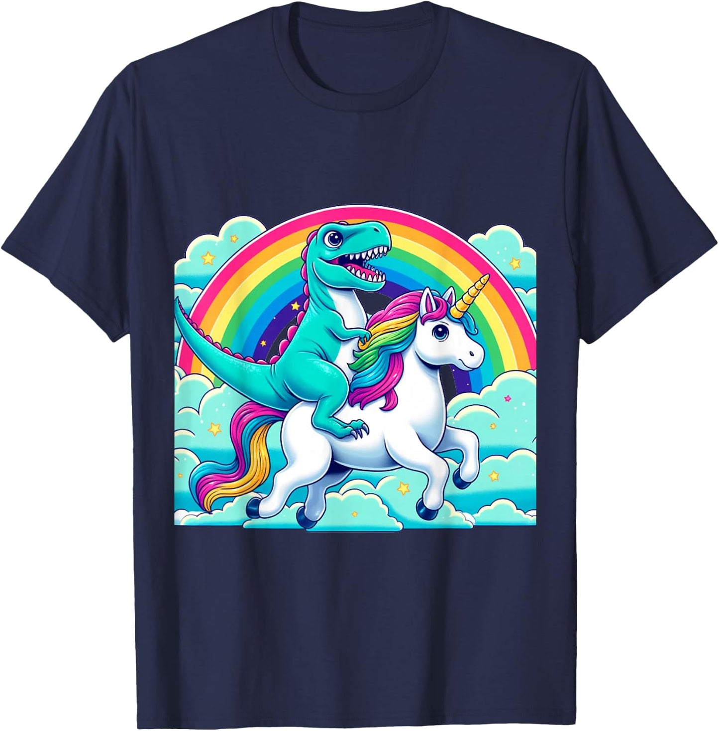 Dino-Ride Fantasy: Pride Dinosaur on Unicorn Rainbow LGBTQ T-Shirt - T-Shirt | Navy