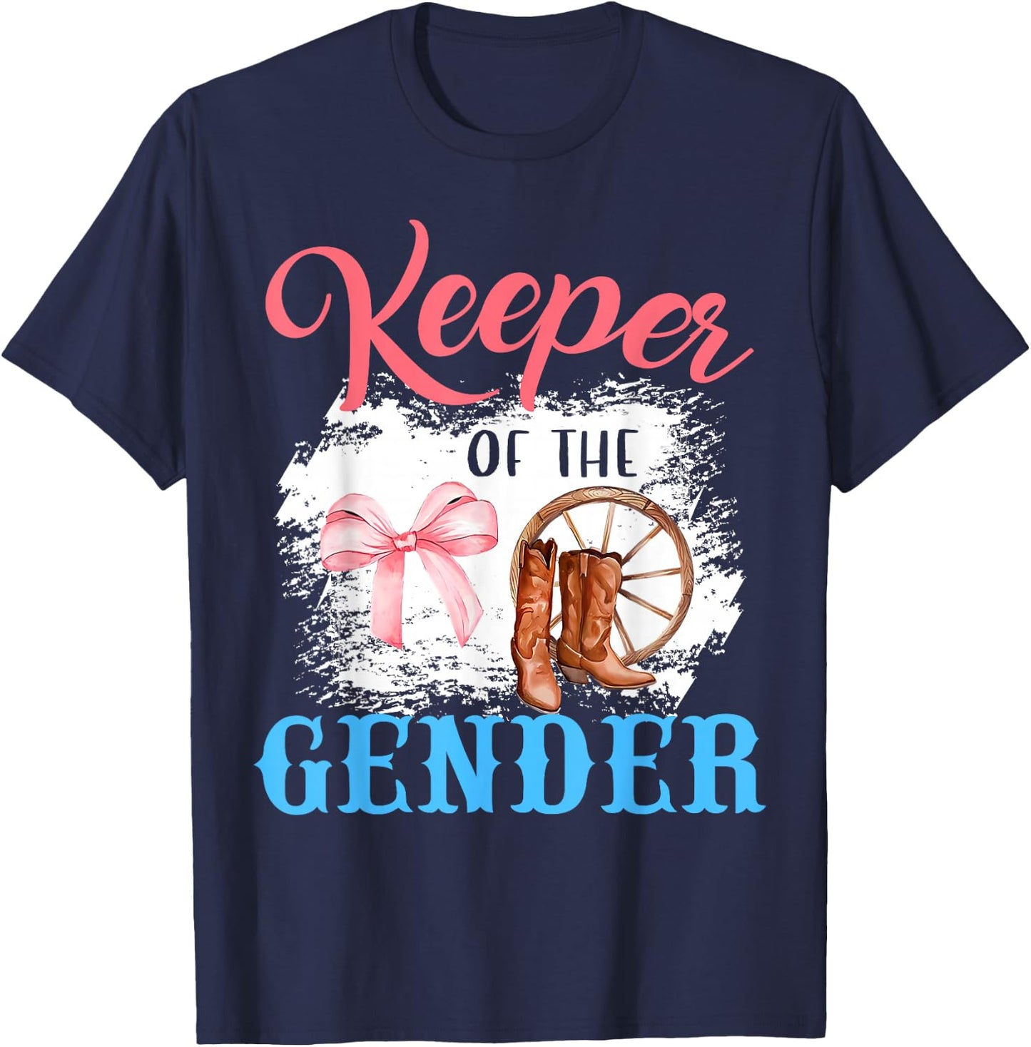 Western Gender Reveal Keeper of the Gender Baby Announcement , Small, Black T-Shirt - T-Shirt | Navy