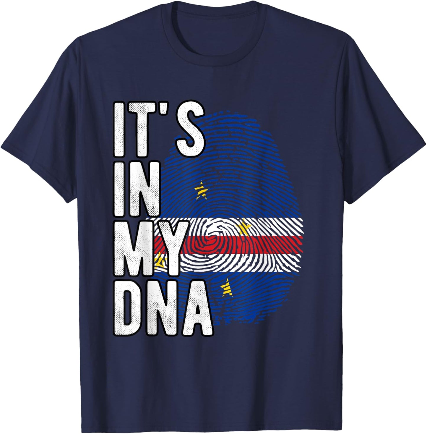 Funny It's in my DNA Flag Cape Verde Fingerprint , Black, S T-Shirt - T-Shirt | Navy