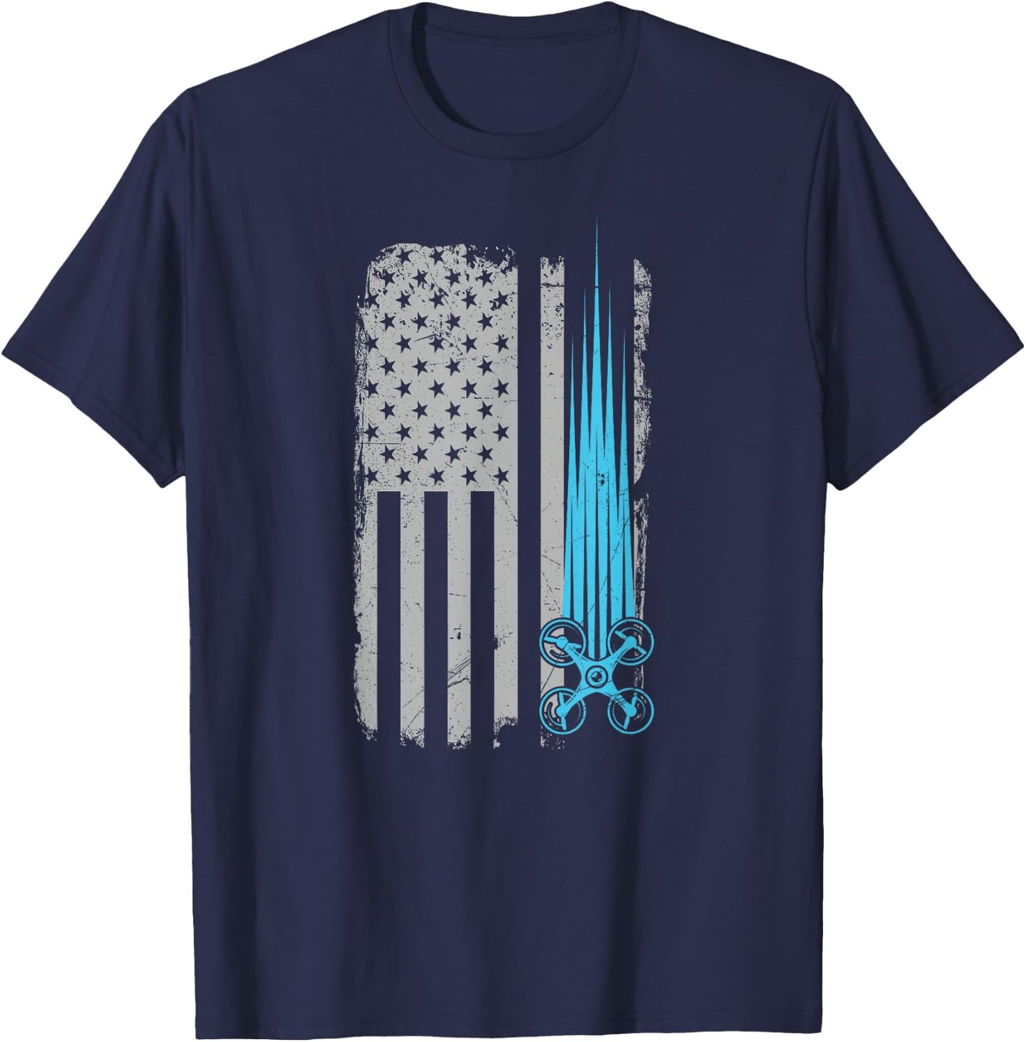 Drone Racing Distressed USA American Flag Quadcopter Pilot T-Shirt - T-Shirt | Navy