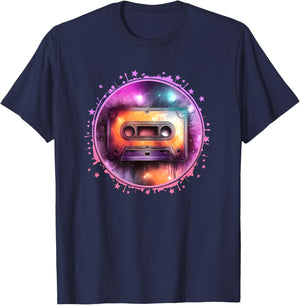 80s 90s Retro Party Outfit with Cassette Tape Shirt Vintage T-Shirt - T-Shirt | Navy