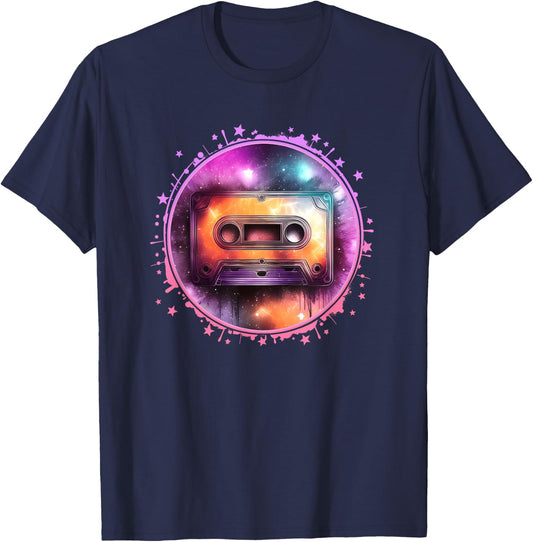 80s 90s Retro Party Outfit with Cassette Tape Shirt Vintage T-Shirt - T-Shirt | Navy