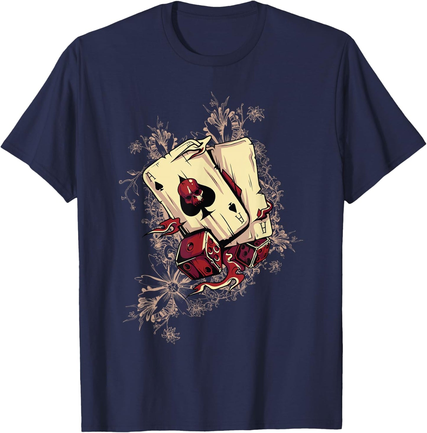Player - Dice Demonic Poker Card , Black T-Shirt - T-Shirt | Navy