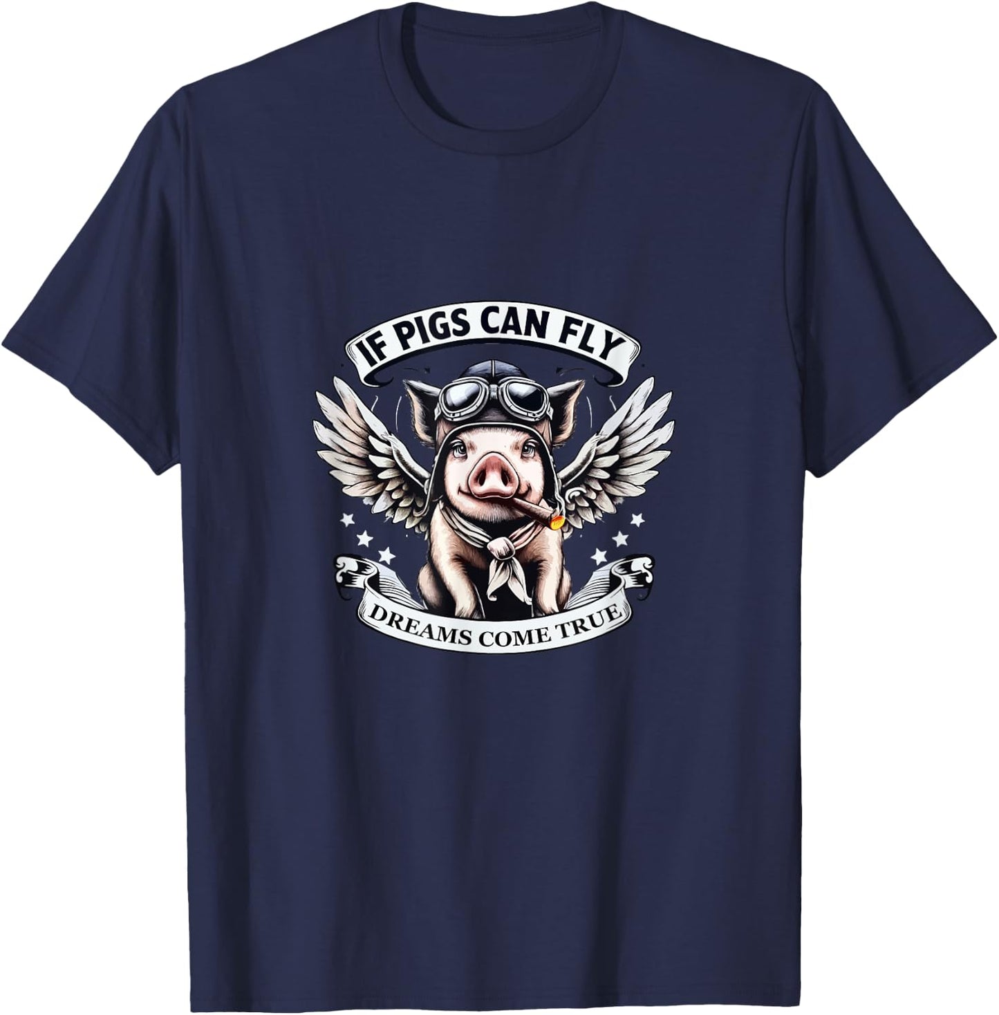 Comic Pig With Wings T-Shirt - T-Shirt | Navy