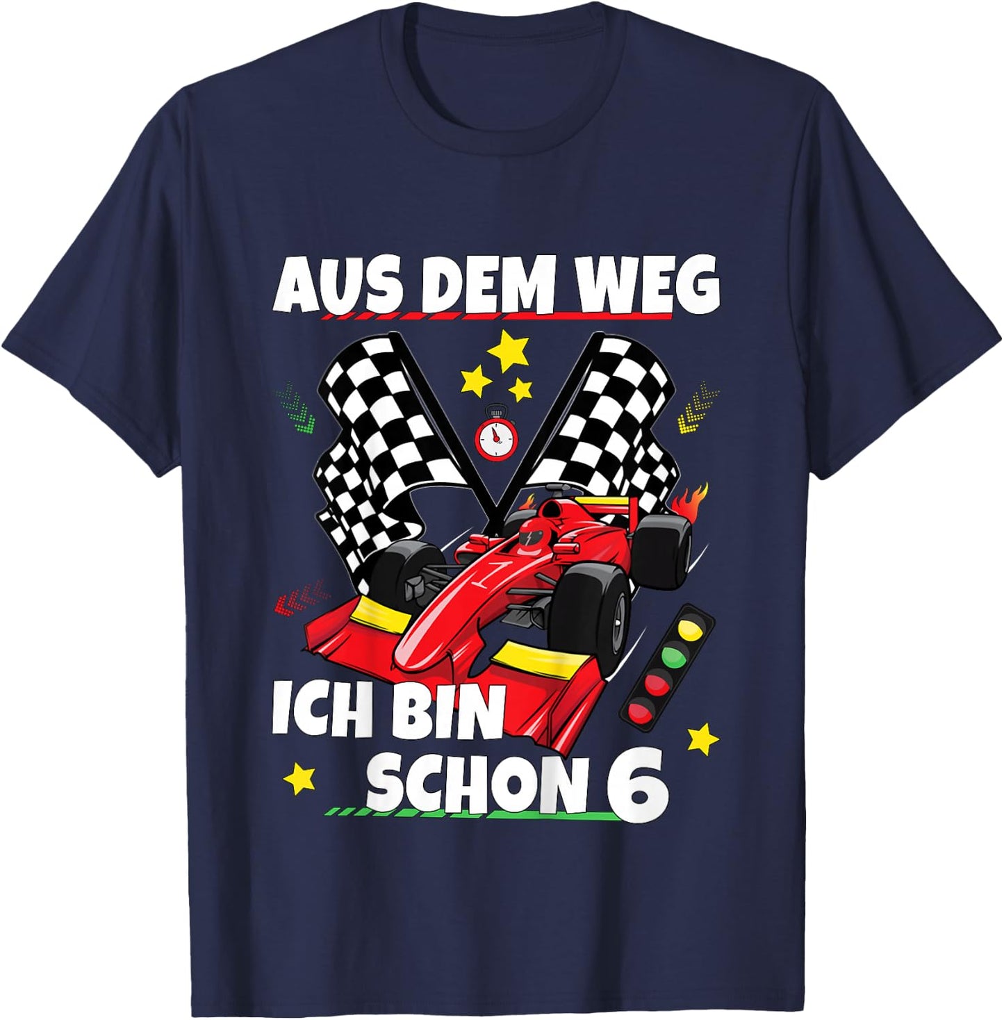 Children's 6th Birthday Boy Girl Racing Car Racing Motorsport T-Shirt - T-Shirt | Navy