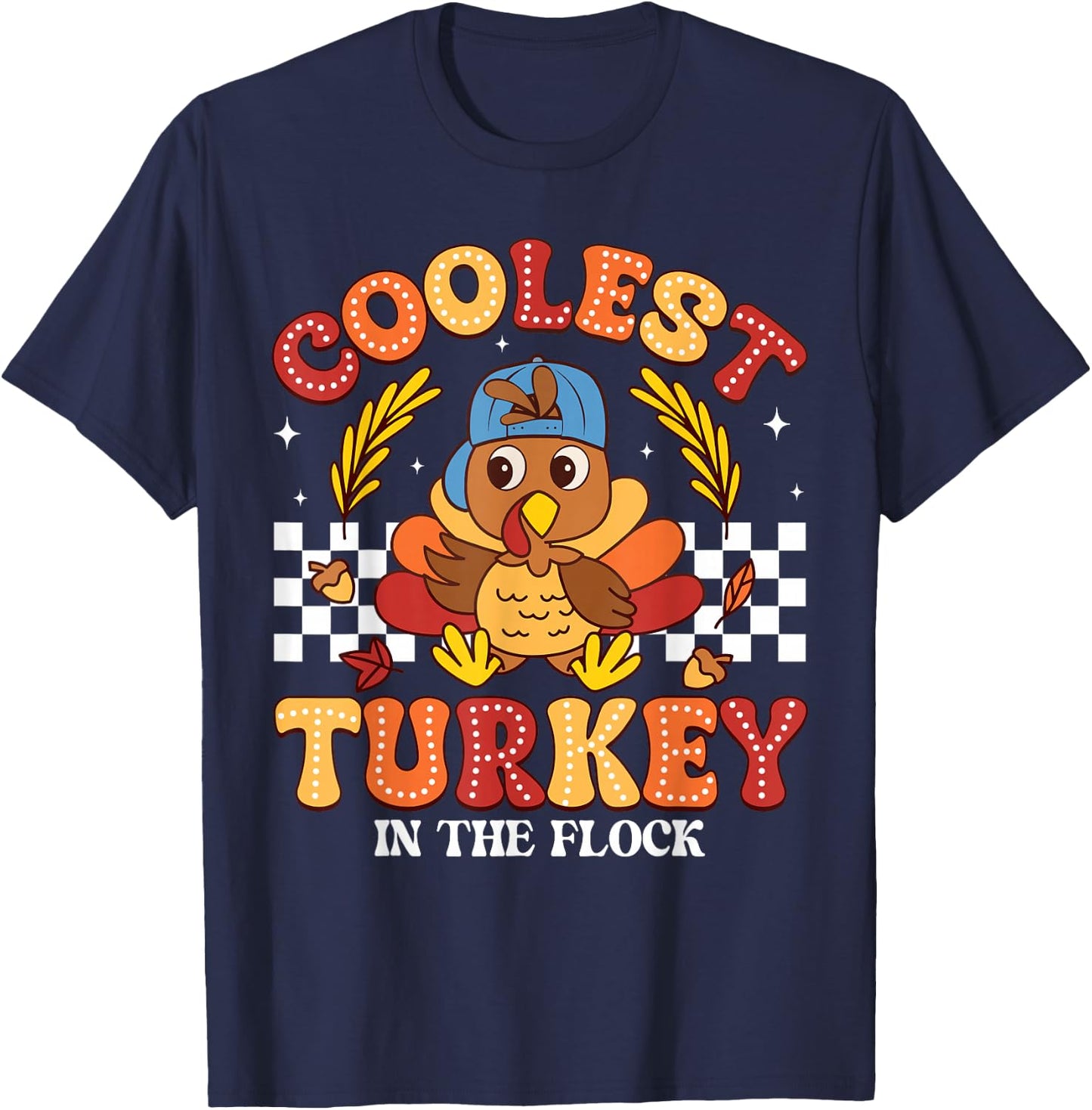 Coolest Turkey In The Flock Thanksgiving Boys Kids Toddlers T-Shirt - T-Shirt | Navy