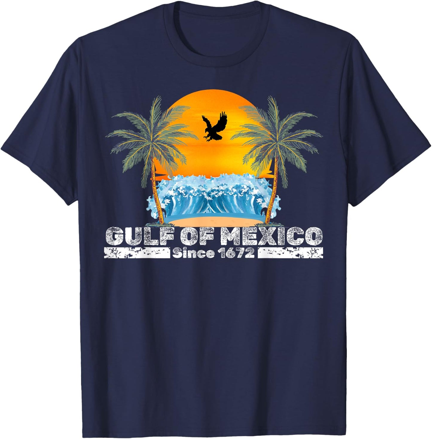 Gulf of Mexico Since 1672 Vintage Beach Gulf of Mexico Retro T-Shirt - T-Shirt | Navy