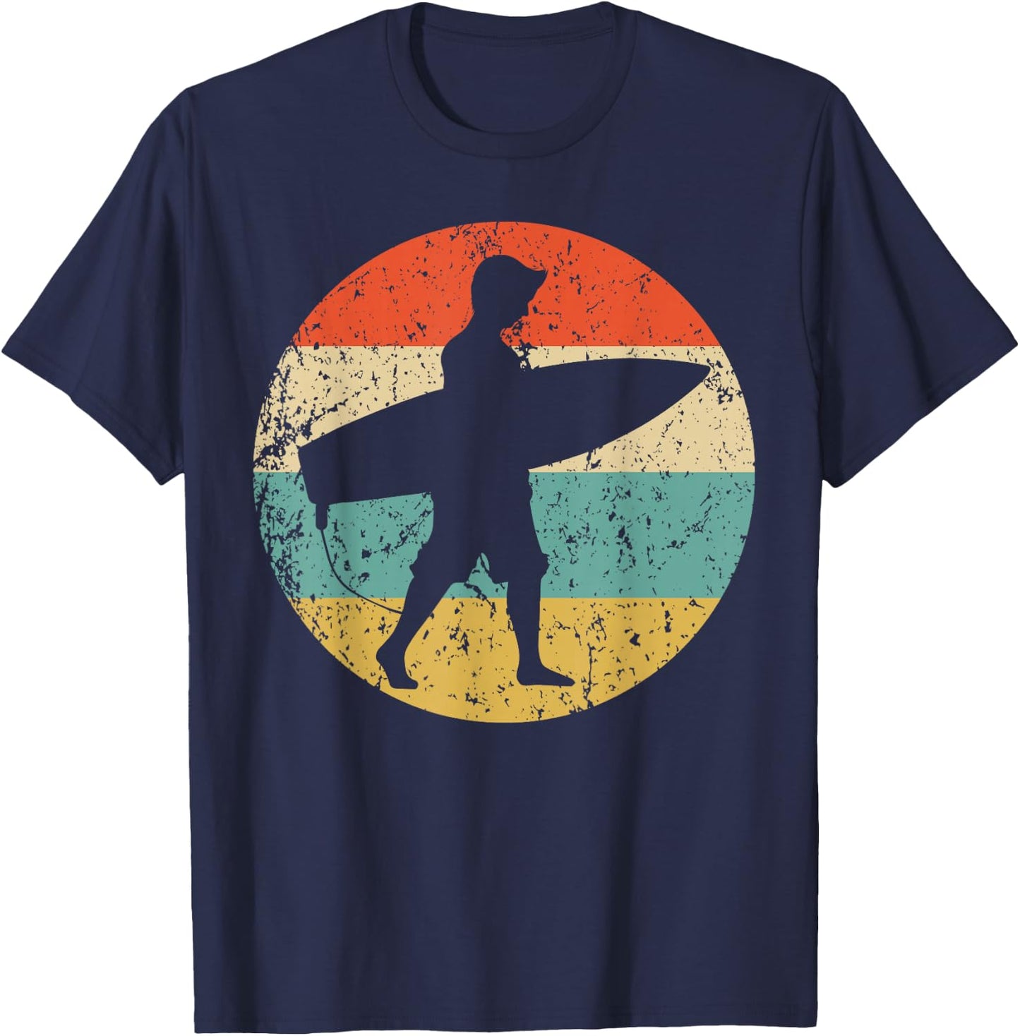 Surfer Silhouette Retro Surfing T-Shirt - T-Shirt | Navy