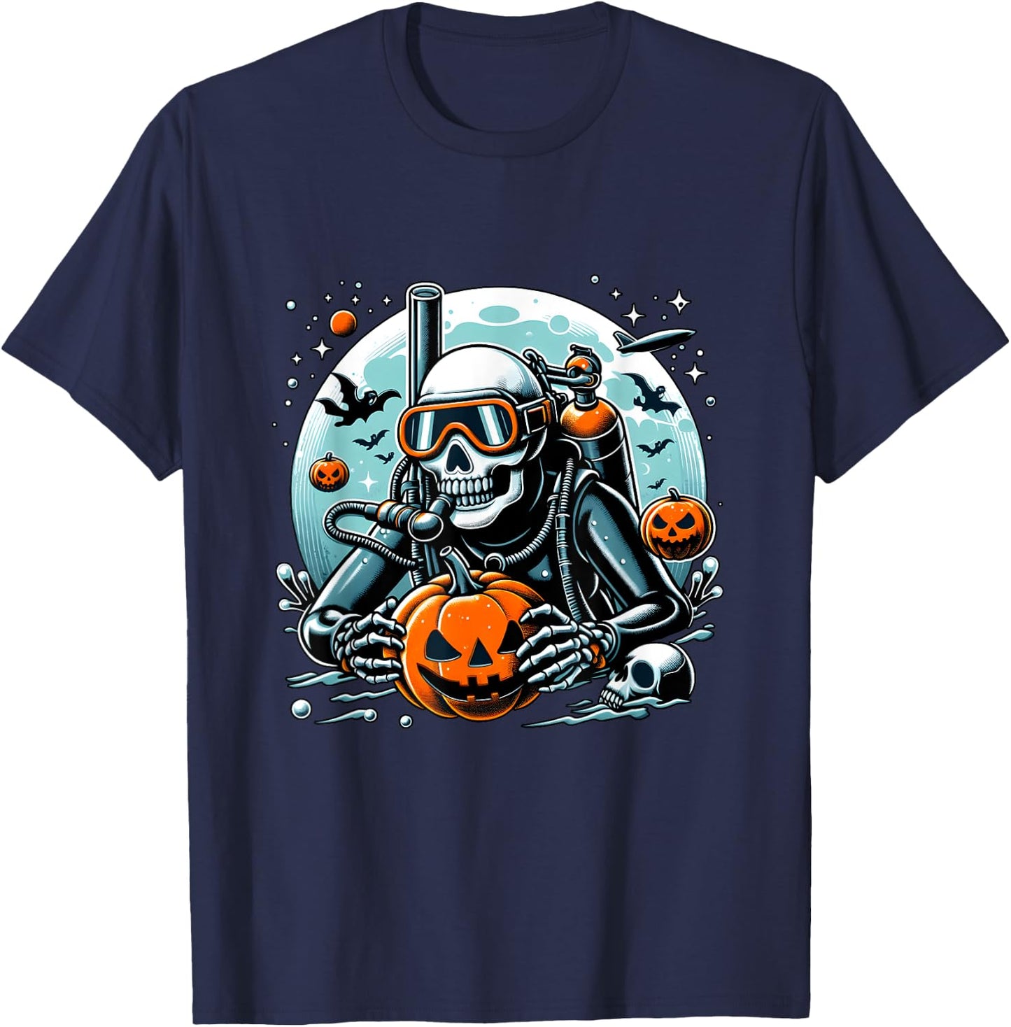 Dive Skeleton Scuba Diving Player Halloween Diver Ocean Life T-Shirt - T-Shirt | Navy