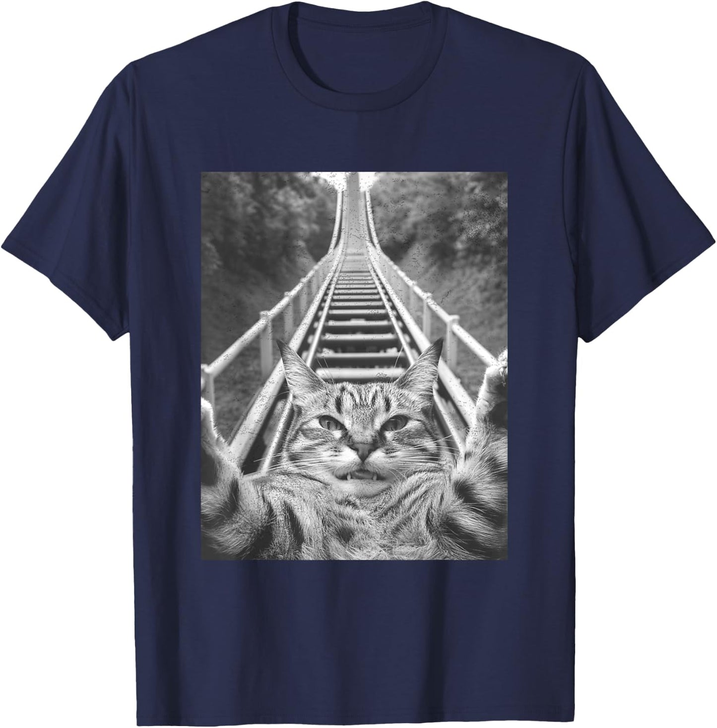 Cat Selfie on Roller coaster Men Women Kids T-Shirt - T-Shirt | Navy