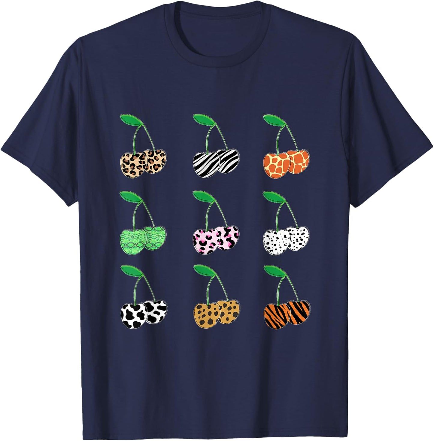 Cherry Animal Print Leopard T-Shirt - T-Shirt | Navy