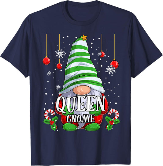 Queen Gnome christmas pajamas matching family group T-Shirt - T-Shirt | Navy