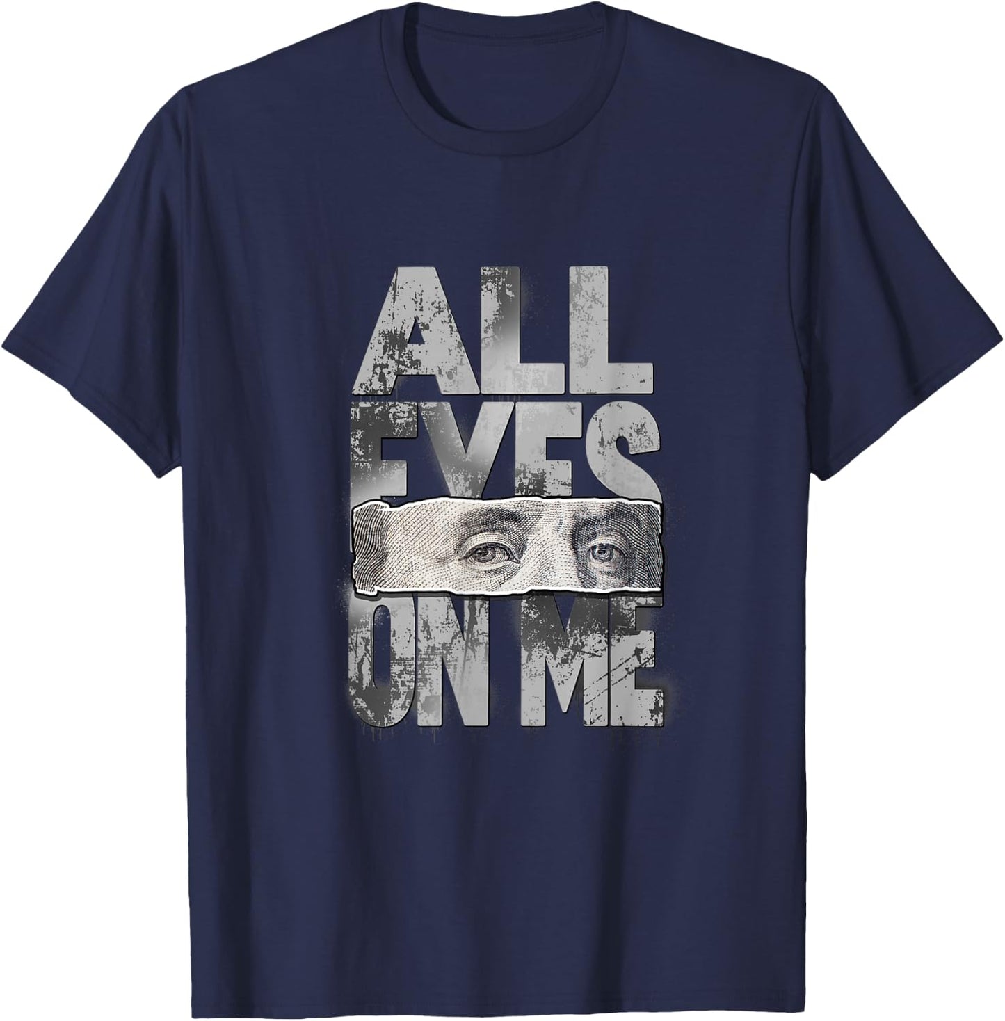 Grey All Eyes On Me Monochrome Color Graphic T-Shirt - T-Shirt | Navy