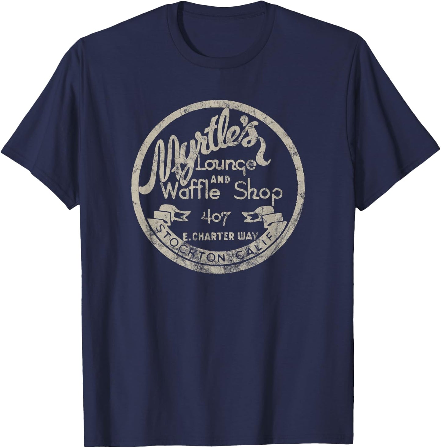 Stockton California Vintage Restaurant Bar Motel Advertising T-Shirt - T-Shirt | Navy