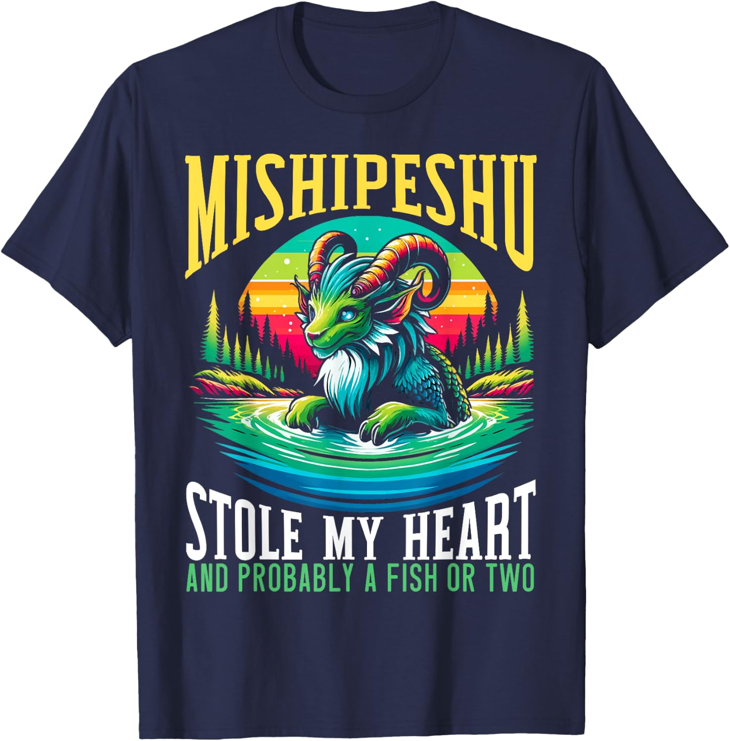 Mishipeshu Mythical Creature Cryptozoology Cryptid T-Shirt - T-Shirt | Navy