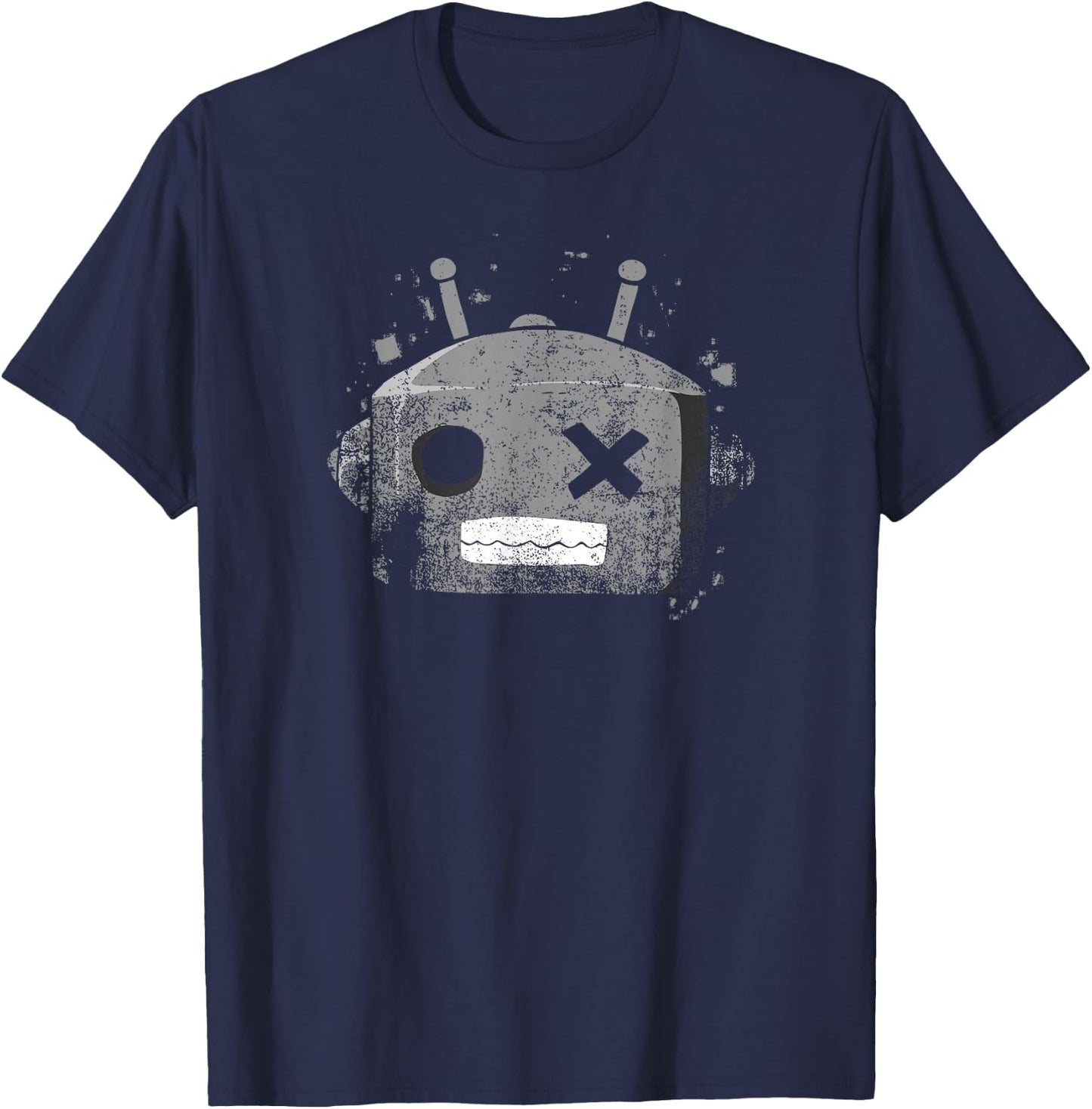 Grey Color Retro Robot Head Grey Graphic T-Shirt - T-Shirt | Navy