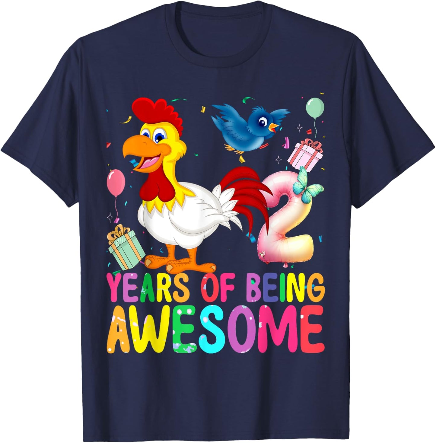 2 Years Old Chicken 2th Birthday Girl Chicken Party T-Shirt - T-Shirt | Navy