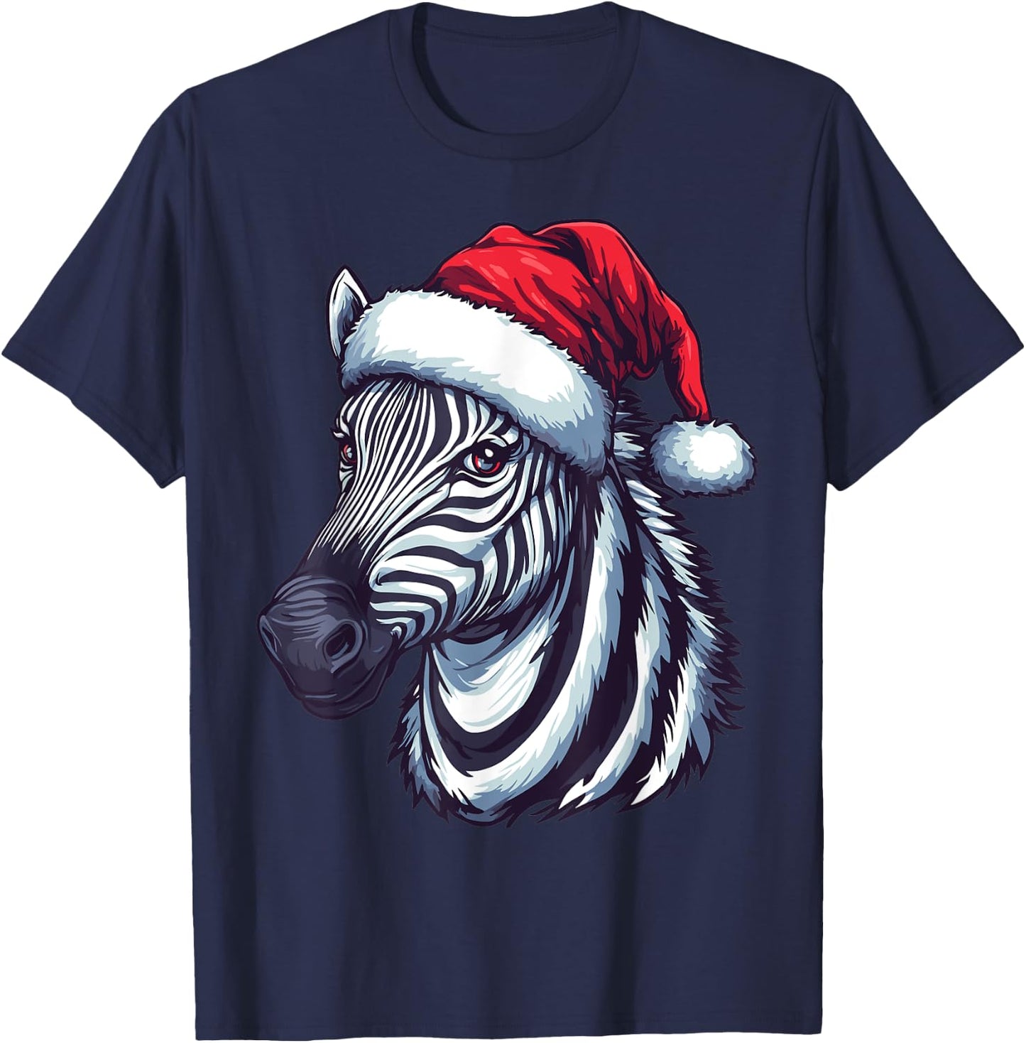 Zebra Santa Hat Funny Xmas Zebra Lovers Christmas Pajama T-Shirt - T-Shirt | Navy