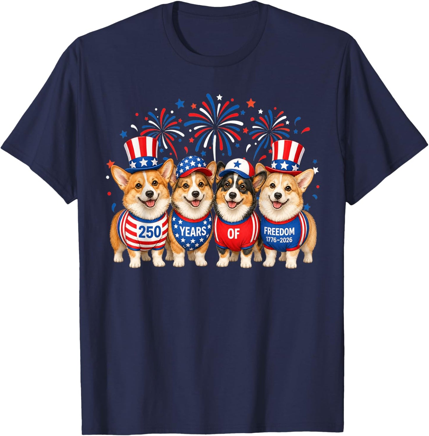 Corgi Dog 250 Years American 1776 2026 4th July T-Shirt - T-Shirt | Navy