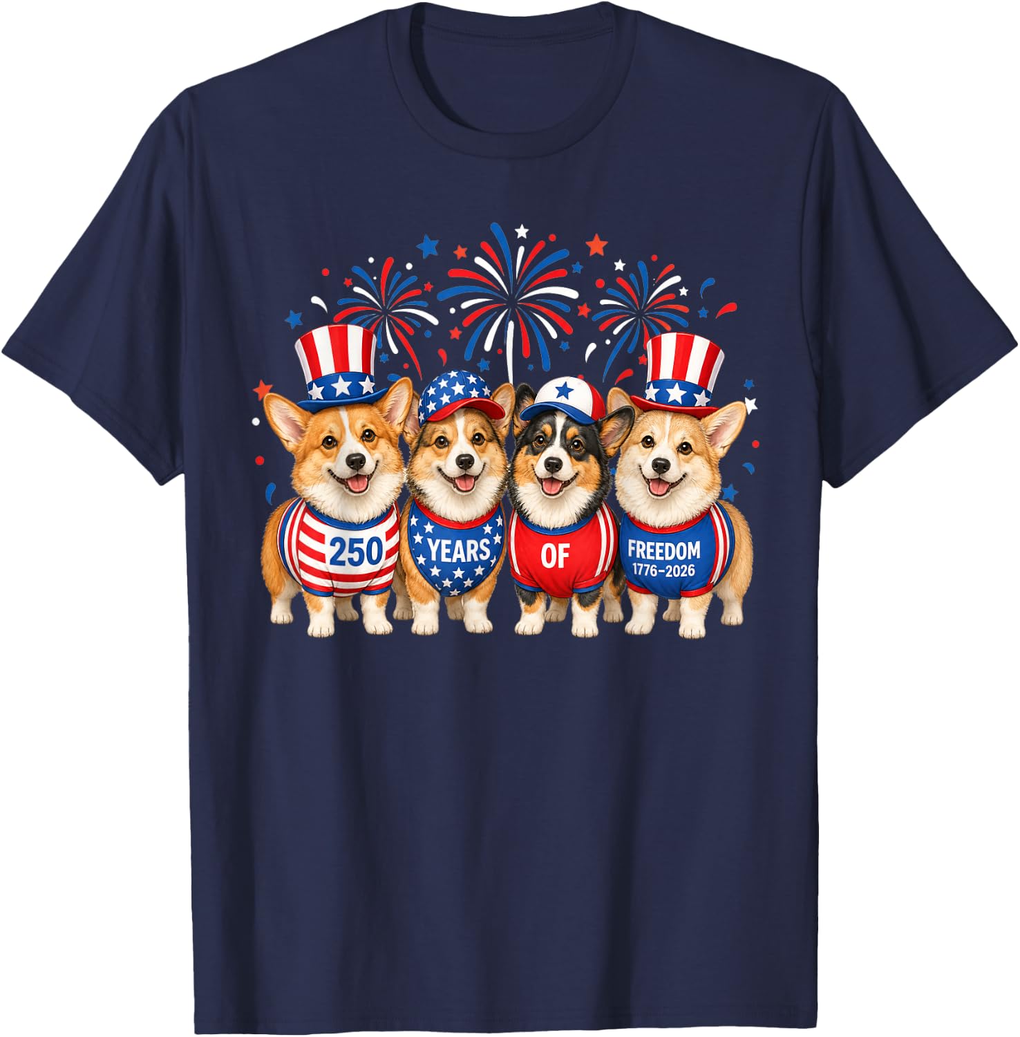 Corgi Dog 250 Years American 1776 2026 4th July T-Shirt - T-Shirt | Navy