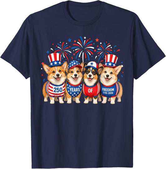 Corgi Dog 250 Years American 1776 2026 4th July T-Shirt - T-Shirt | Navy