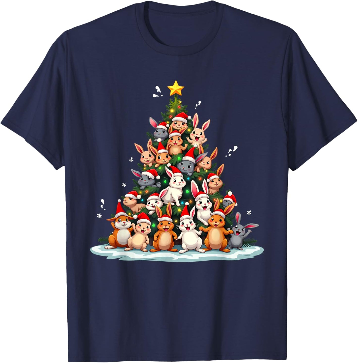 Rabbit Christmas Tree Funny Holiday Bunny T-Shirt - T-Shirt | Navy