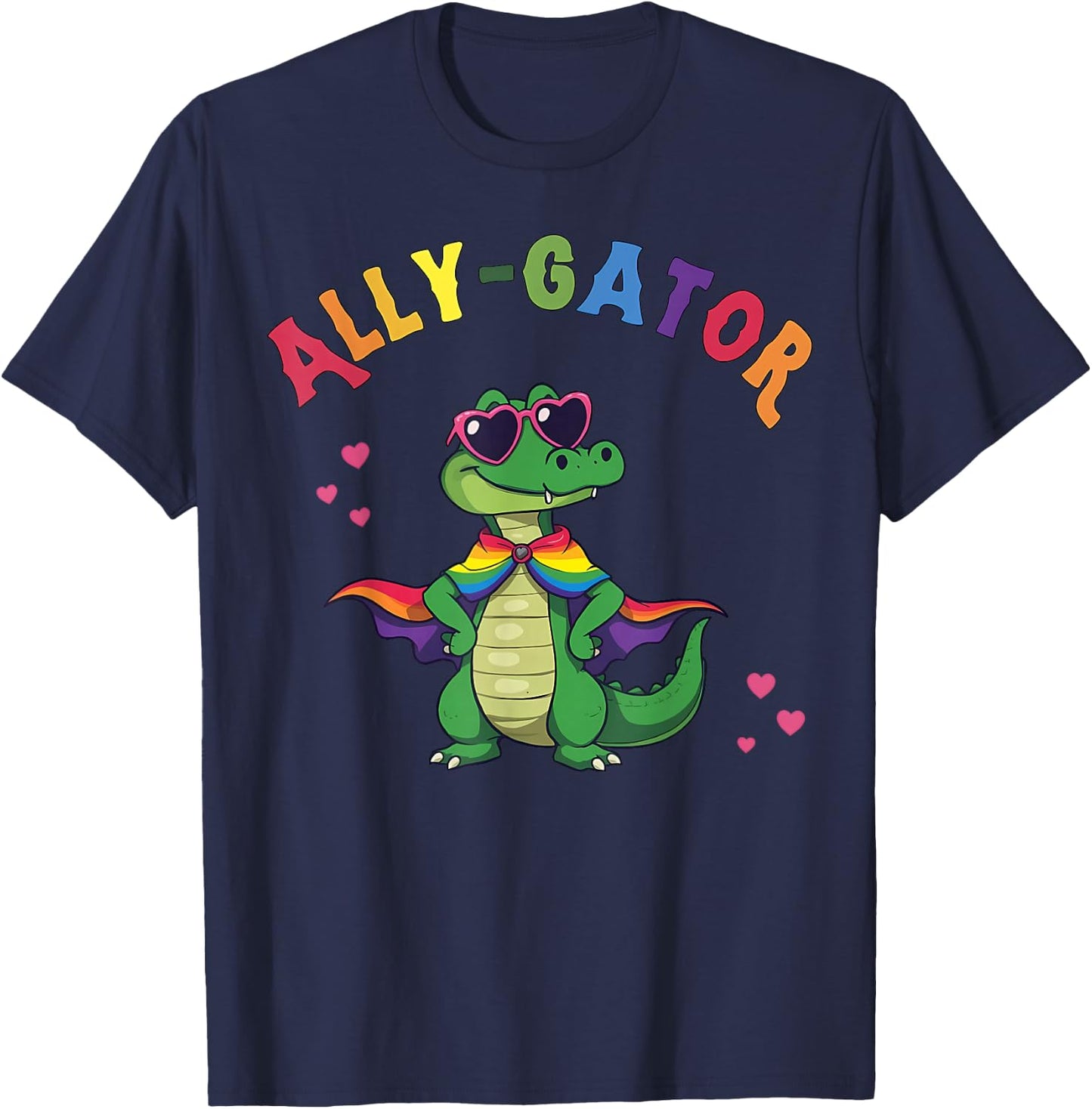Ally Gator Pride LGBT Rainbow Flag Funny Alligator Men Women T-Shirt - T-Shirt | Navy