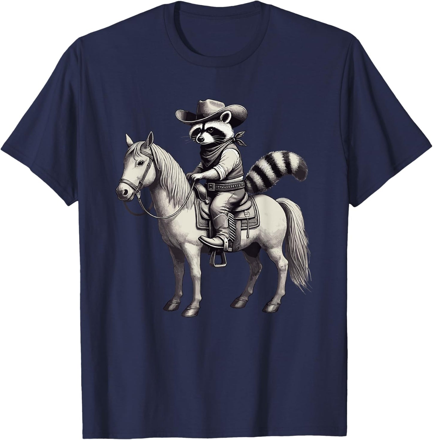 Raccoon Cowboy Vintage, Hat & Horse, Cowgirl, Funny Western T-Shirt - T-Shirt | Navy
