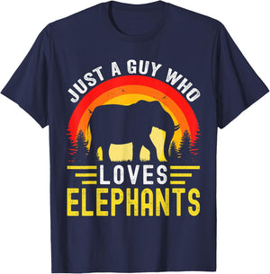 Just A Guy Who Loves Elephants Retro Vintage Elephant T-Shirt - T-Shirt | Navy