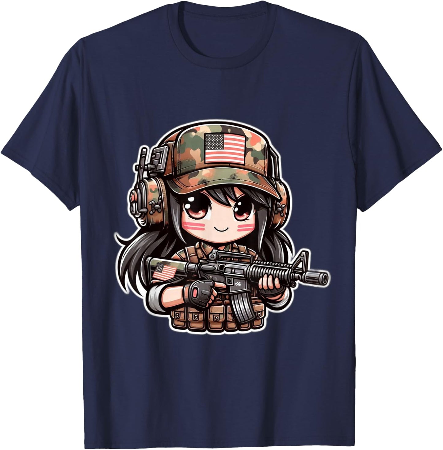 Cute Anime Girl Army Soldier T-Shirt - T-Shirt | Navy
