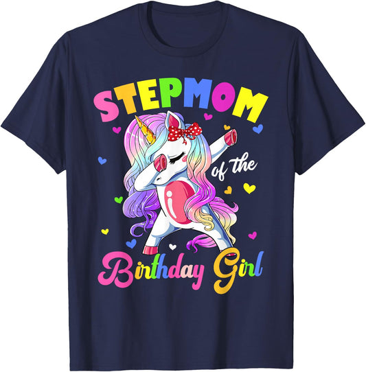 Stepmom Of The Birthday Princess Dabbing Unicorn Party T-Shirt - T-Shirt | Navy