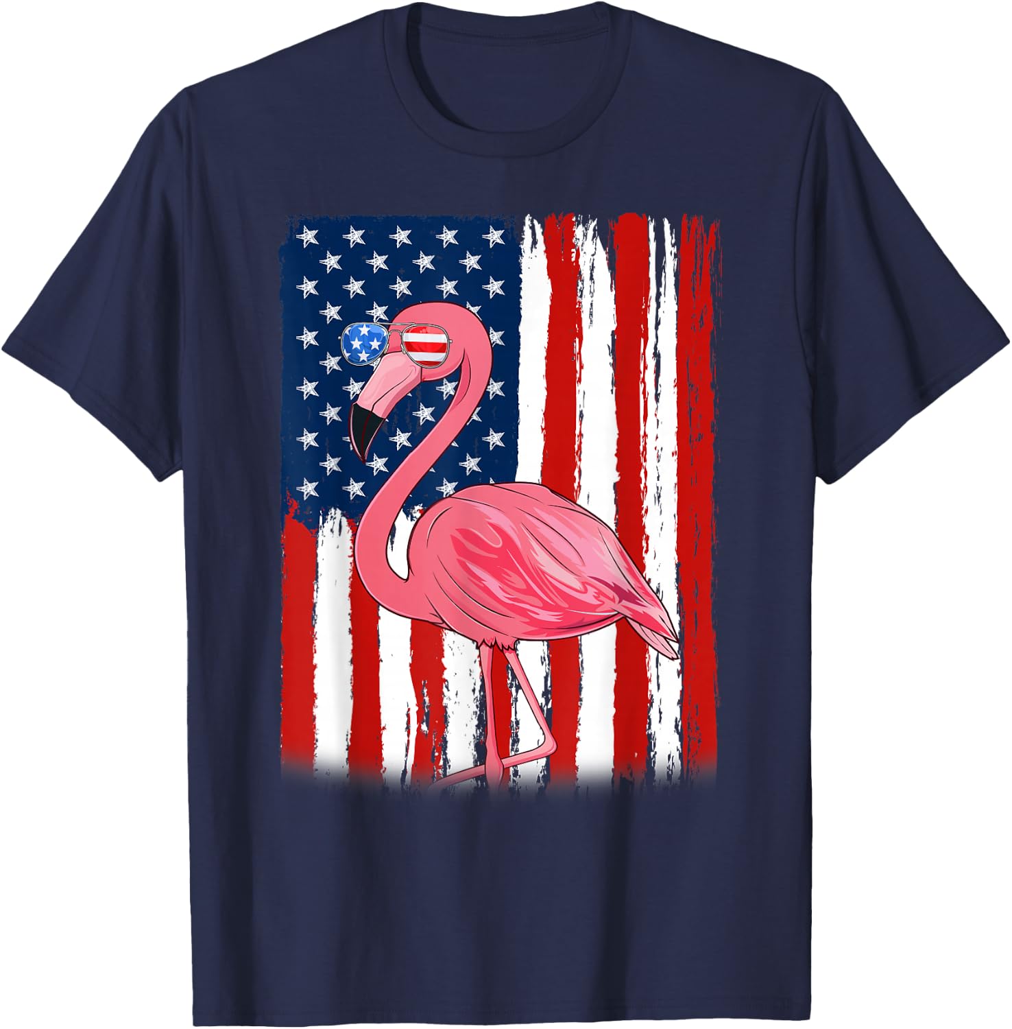Flamingo US America Flag Men Women 4th of July Patriotic T-Shirt - T-Shirt | Navy