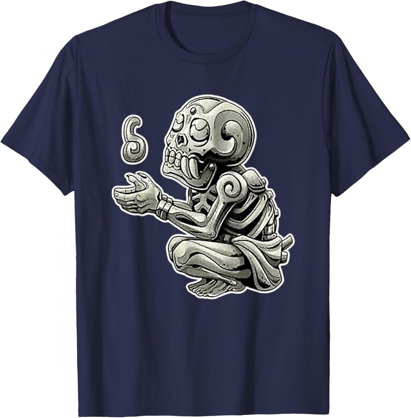 Mictlantecuhtli Aztec god of Death Mayan Blackwork T-Shirt - T-Shirt | Navy